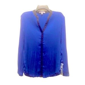 NY Collection Cobalt Blue Pleated Blouse